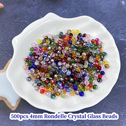 Honkoolly 500Pcs Crystal Glass Beads 4Mm Faceted Rondelle Glass Beads With Hole Glass Spacer Beads For Bracelets Necklace Earring Diy Jewelry Making Craft(Mixed Colors Series) #TOP1