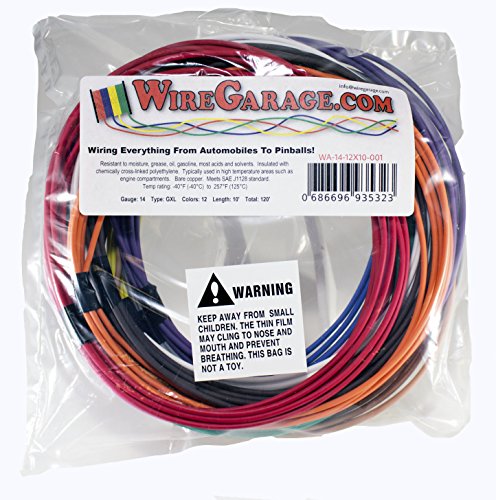 High Temp GXL Cross-Link XLPE Stranded Wire, 14 AWG, GA, Gauge, SAE J1128, Automotive, Motorcycle, Electrical, 10' Each of 12 Solid Colors (120' Total)