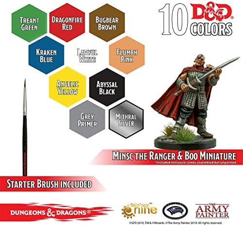 The Army Painter Dungeons and Dragons Nolzur's Marvelous Pigments Adventurers Paint Set, 10 Dropper Bottles of 12 ml Acrylic Paints and 1 Brush, for Miniature Painting, 1 DnD Miniature Included