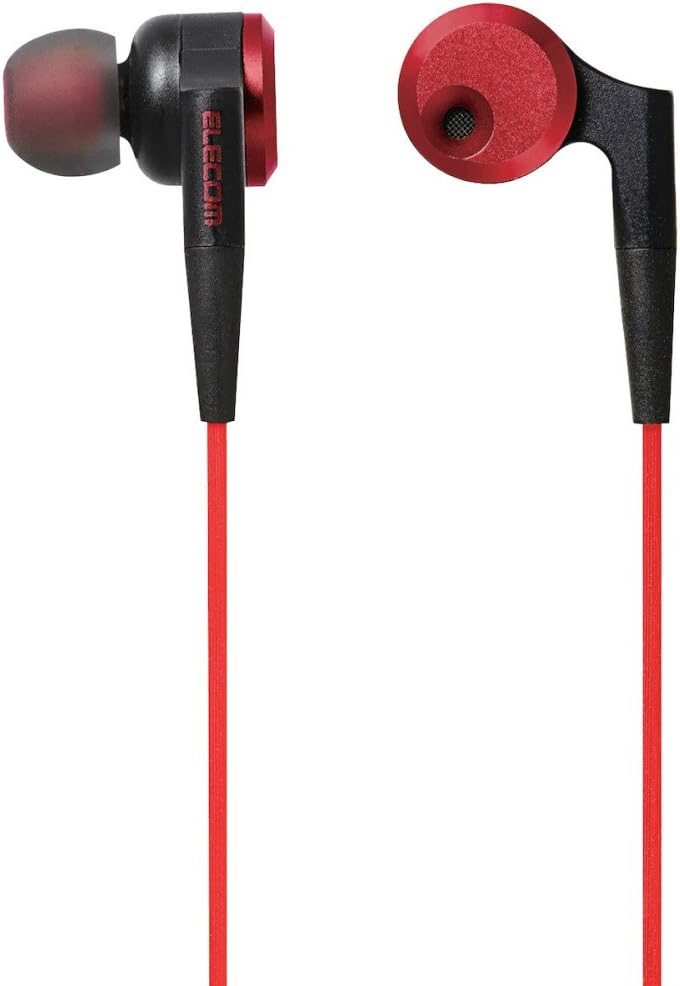 Elecom EHP-GB100ARD Stereo Earphones, Canal, 0.4 inch (10 mm) Diameter, Driver, Deep Bass, GrandBass, Red