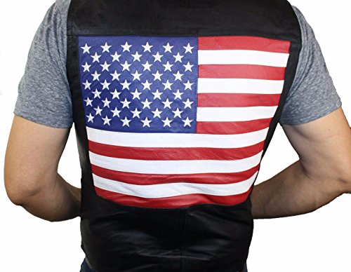 Dona Michi Mens Black Genuine Leather vest U.S.A. flag, biker style vest #202 Special Price4