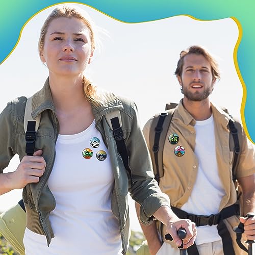 Tondiamo 120 Pcs Funny Camping Outdoors Button Pins Bulk for Bag Vintage Lapel Mountain Brooch Aesthetic Mini Badge Nature Button Pins for Backpack Hat Clothing Party Decoration Gift(Round Style)3