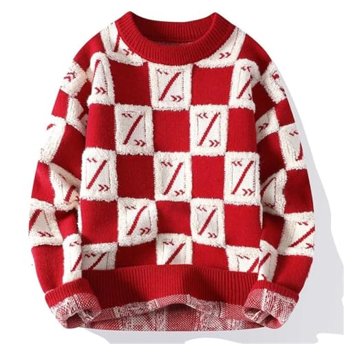 Men's Fashion Round Neck Printed Sweater Winter Contrast Color Long Sleeve Loose Casual Knit Top2