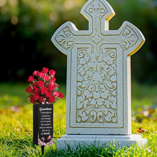 Jarrones de cementerio para abuela WEBEEDY con estaca de metal para tumbas 6