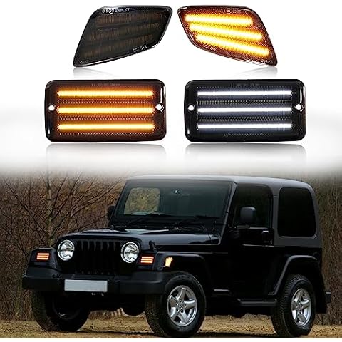 ALAVENTE LED Turn Signal Lamp for Jeep Wrangler TJ 1997-2006, Dual Color Front Turn Signal Bulb with Side Marker Lights, Smoked Lens, Pack of 4 Cover