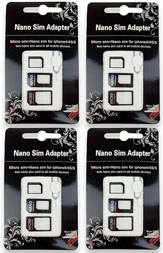 FLLAGG20 | 4X Set Adaptador de Tarjeta SIM 4 en 1, Negro | Incluye Nano a Micro, Micro a estándar, Nano a estándar y Clip Extractor | Compatible Universal, Ajuste preciso