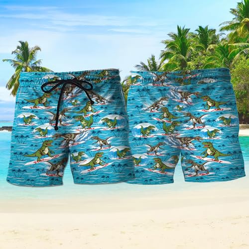 Dinosaur Mens Swim Trunks - Funny T-Rex Swimming Trunk for Men - Drawstring Beach Shorts, Mens Swim Shorts 322