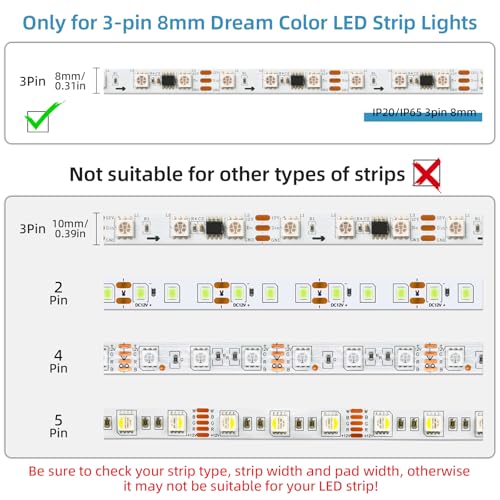 RGBZONE 3 Pin 8mm LED Connector Kit with 10pcs LED Connectors and 32.8ft 3 Pin Extension Wire for 8mm IP20 IP65 SMD 5050 Dream Color LED Strip Lights WS2811 WS2812B by RGBZONE - Image 4