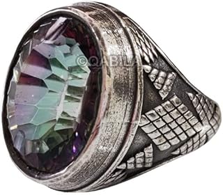 Mystic Topaz Mans Ring, Natural Mystic Topaz Ring, November Birthstone, Mens Ring, Heavy 925 Sterling Silver, Handmade Jewelry, Ottoman Turkish Arabic Ring, Christmas, Unisex, Wedding, Natural Gemstone Ring, Q-280, Sterling Silver, gemstone