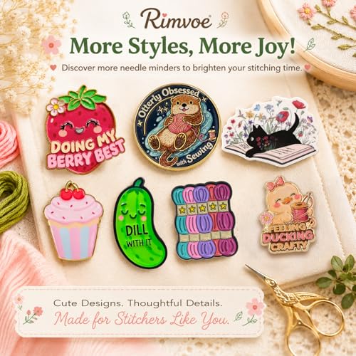 Image of Funny Strawberry Needle Minder Magnet, Cute Magnetic Sewing Accessory with inchDoing My Berry Best inch Design for Embroidery, Needlepoint & Cross Stitch Projects