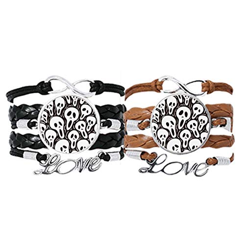 Pulsera Pareja de Cuerdas de Cuero con Azulejos de Craneo Hallowmas