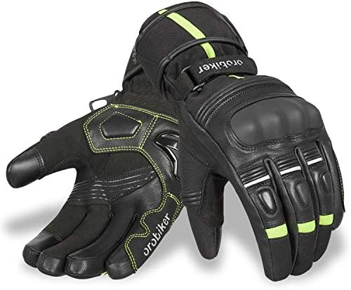 Winter Motorcycle Gloves | Oro Biker Winter Motorcycle Gloves Windproof Waterproof Gloves Thermal Gloves Touch Screen Powersports Gloves Winter Hiking Outdoor Sports (X-Large, Black/Green)