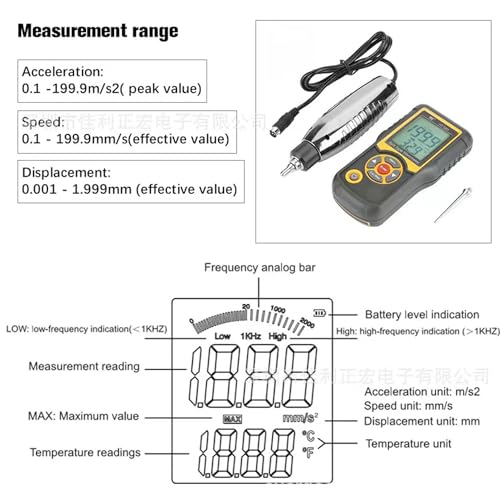 Aotroy HT1201 Vibration Meter,Vibrometer Split Probe Vibration Tester, Digital Vibration Analyzer Mechanical Vibration Meters Vibration Sensor Measure Acceleration thumb #5