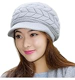 Loritta Womens Winter Warm Knitted Hats Slouchy Wool Beanie Hat Cap With Visor