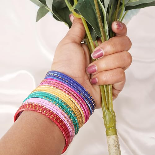 Touchstone indian bangles bracelets for women colorful churiyan set return gifts jewelry chudiya bulk pack bollywood metal bangle sets 12 textured vintage colors. Set of 1442