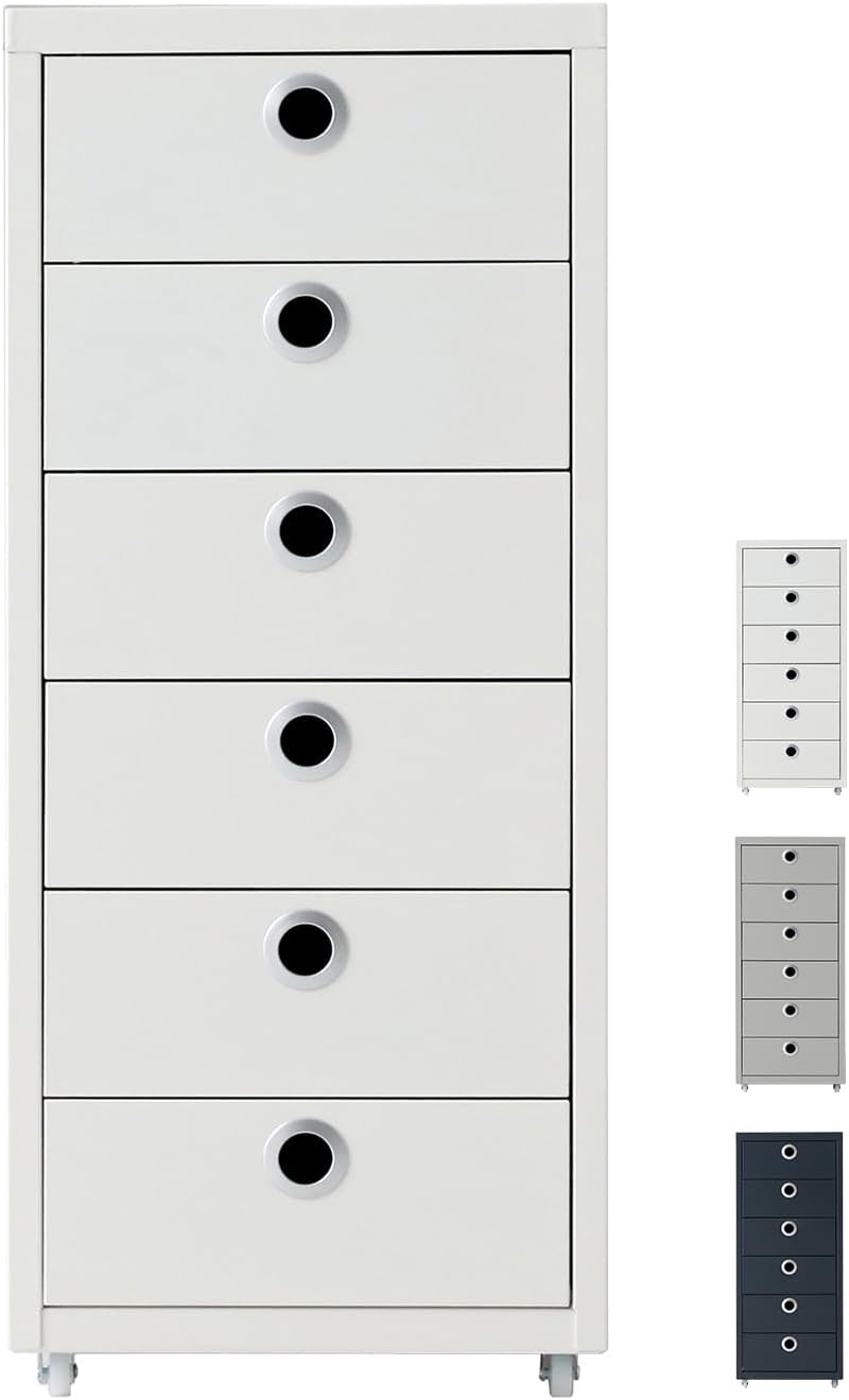 Rolled Storage Cabinet, 6-Tier Small Size Steel Office File Cabinet, Under Desk Multipurpose Organizer, 11 x 16.1 x 27 Inches, Assembly Required, for Home Office, Bedroom - White