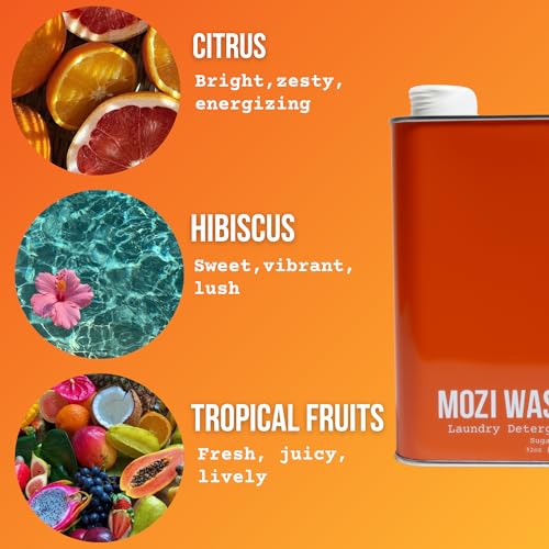Image of Mozi Wash Laundry Detergent Liquid, Sugar Dew- Citrus & Hibiscus, 50+ Loads, Non toxic, Plant Based Enzyme Cleaners, Phosphate & Paraben Free, Long Lasting Luxury Clean, 32 oz Recyclable Bottle