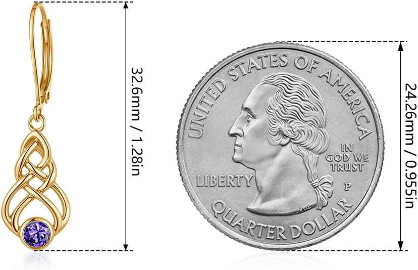 Purple Dangle Earrings Irish Celtic Knot 925 Sterling Silver Earrings Post Leverback Birthstone Earrings Wedding Birthday Jewelry Gifts for Women - Image 3