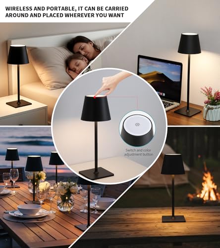 2 Pack Cordless Rechargeable LED Table Lamp with Dimmer 5000mAh Battery Operated Portable Night Light for Patio Balcony, Outdoor Bedroom & RV (Black) - Image 4