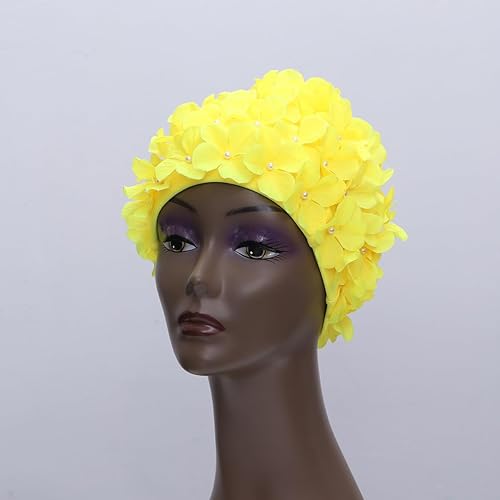 Miniatura 9 de WINOMO Gorro de natación de moda con pétalos florales y elegantes gorros de baño, talla L para mujer