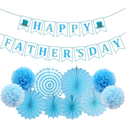 Image of Happy Father's Day Decorations Banner and Paper Fans Kits for Party Supplies, Dad Fathers Day Party Theme Event Celebration
