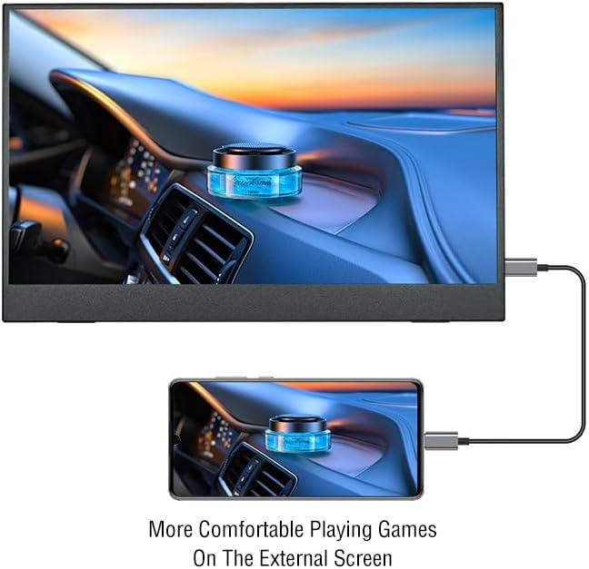 Anmite Portable Monitor connected to a smartphone for gaming