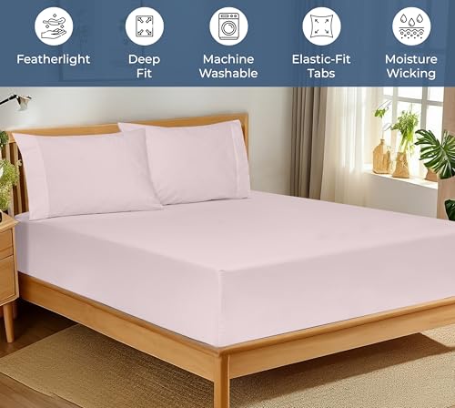Image of Royale Linens 100% Organic Cotton Fitted Sheet - Percale Weave - Super Soft Deep Pocket Bottom Sheets - Elastic Sheet Full Size - Full Fitted Sheets Only - (54 inchx75 inch+15 inch, Lavender)