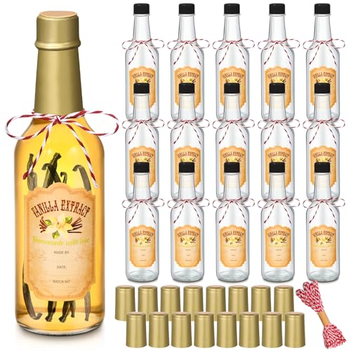 Tioncy 8.5 oz Vanilla Extract Bottles 16 Pcs Glass Bottle, Gold