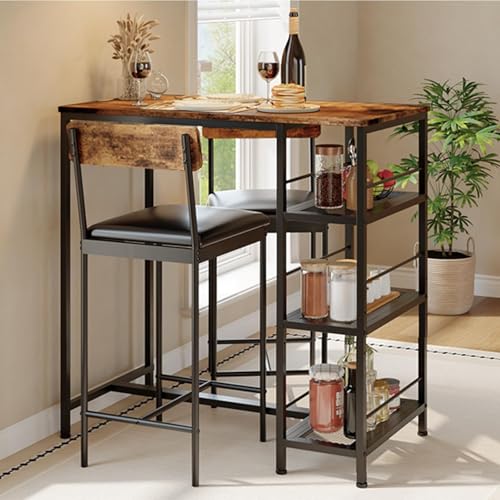 Mesa de cocina que ahorra espacio con 2 sillas tapizadas cómodas 2