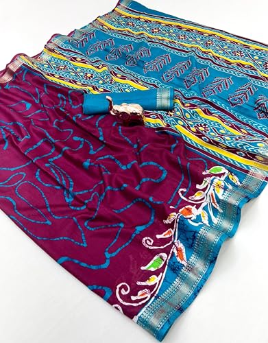 Image of Kalamkari Floral Prints Dola Silk Saree With Rich Zari Border Designer Pallu Attach Blouse Piece