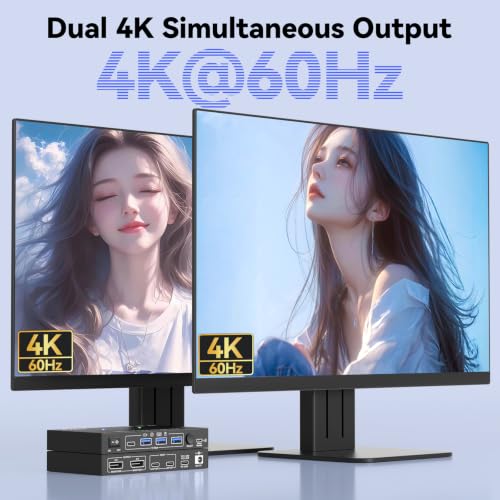 Image of USB C KVM Switch 2 Monitors 2 Laptops Dual 4K@60Hz External Display Output, MST USB-C Docking Dual Monitor KVM |10Gbps USB Transfer, 100W PD Charging, 2 USBC Cable(40Gbps) and Wired Remote Included