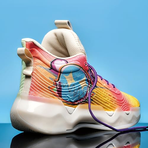 Image of Men's High-Top Basketball Shoes Anti-Slip and Wear-Resistant Soles Running Shoes Graffiti Design Fashionable Sports Shoes