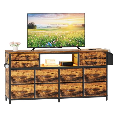 Dripex TV Schrank Lowboard für Fernseher bis zu 65 Zoll mit 12 Schubladen,...