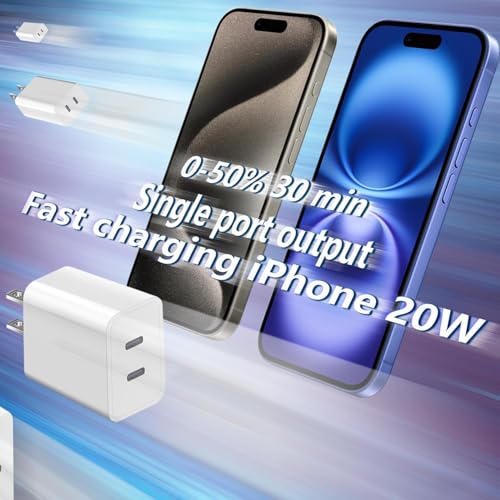 Dual USB C Charger Block for Apple Watch iWatch iPhone iPad AirPods Pro, Type C Fast Charging 20W PD Power Adapter Plug Cube 1 Pack White