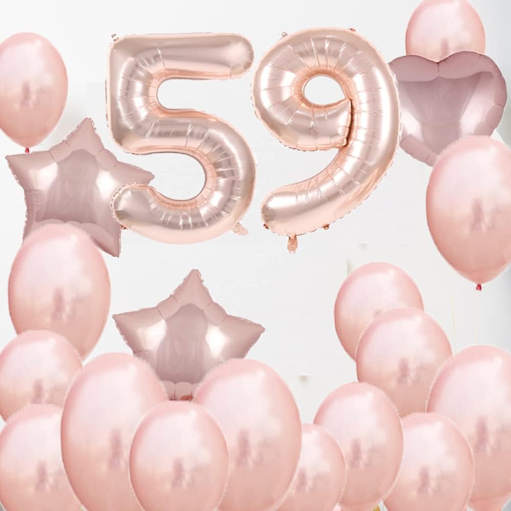 Sweet 59th Birthday Decorations Party Supplies,Rose Gold Number 59 Balloons,59th Foil Mylar Balloons Latex Balloon Decoration,Great 59th Birthday for Girls,Women,Men,Photo Props - Image 5