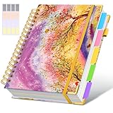 Hardcover Spiral Notebook Journal with Removable Dividers Tabs, 300 Pages 5 Subject Notebook College Ruled, 100GMS Notebooks for Work School Note Taking,Lined Journal for Women,Autumn Tree