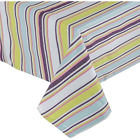 HOMESCAPES Green Stripe Cotton Tablecloth 6-8 Seater Cover