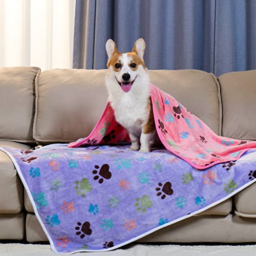 1 Pack 6 Blankets Dog Cat Soft Fluffy Fleece Pet Blanket Warm Cute Print Design Puppy Kitten Blanket Doggy Paw Large(41"X31") #TOP2