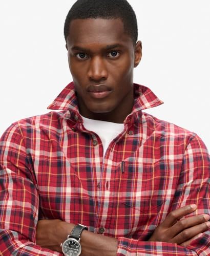 Superdry Para Hombre. M4010737A Camisa De AlgodóN OrgáNico A Cuadros Vintage Rojo (M), Casual, Manga Larga, Sostenible - 3