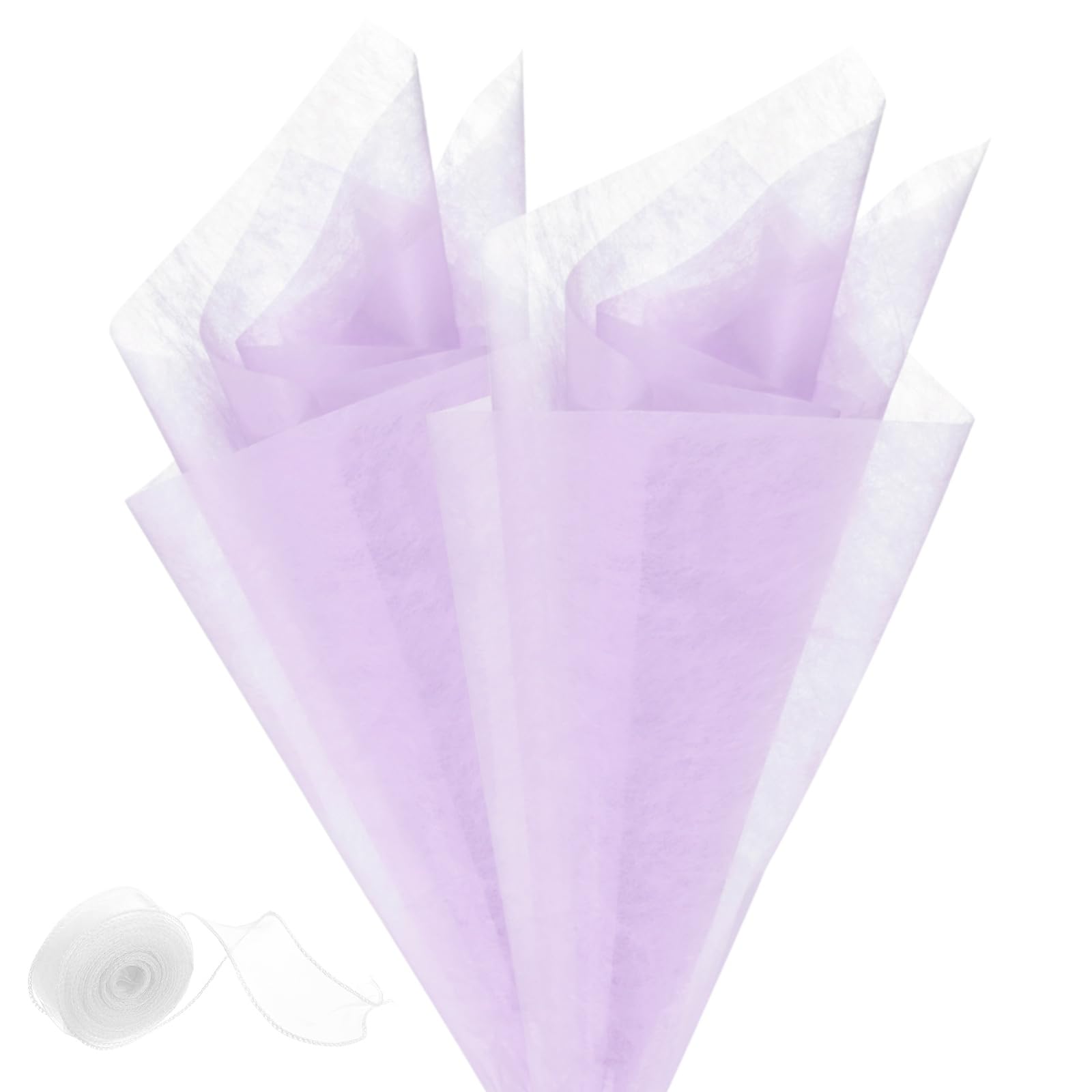 M METERXITY 114Sheets Korean Cotton Flower Wrapping Paper with Ribbon, 12" Milk Cotton Waterproof Floral Bouquet Wrapping Paper for Party/Bouquets/Gift Packaging [Light Purple]