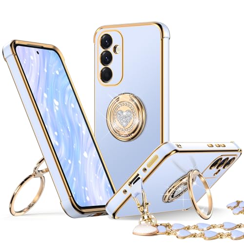 Coque pour Galaxy A36 5G avec support anneau antichoc motif cœur bleu