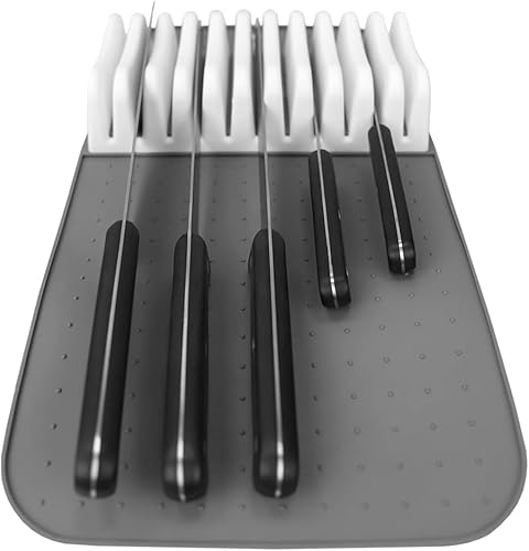 Miniatura 6 de Home Basics - Tapete de almacenamiento para cuchillos de cocina con 11 ranuras (grisblanco), almacenamiento de cuchillos de cocina para filetes,