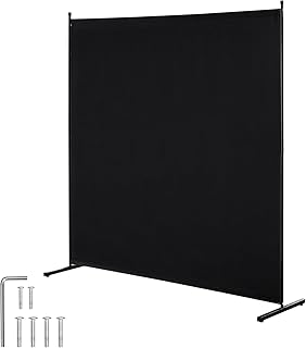 VEVOR Room Divider, Single Panel Room Divider, 6FT Privacy Screen Indoor, Partition Divider for Room Separation, Freestanding Room Divider Panel for Office, Bedroom, Black