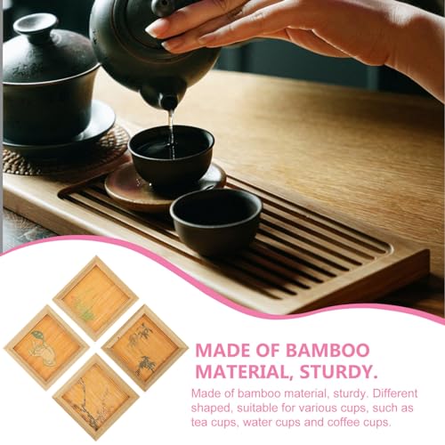 Yardwe 4 Peças Porta-Copos De Bambu Para Xícaras De Chá Tapete De Xícara De Chá Kung Fu Boho Quadrad