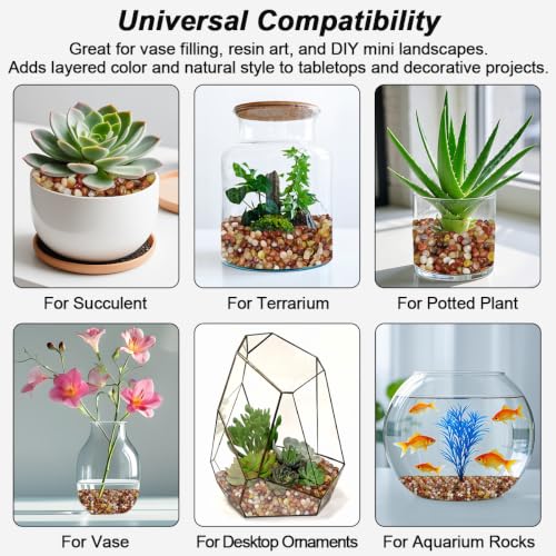 Image of Decorative River Pebbles for Vase Fillers Aquarium Potted Plant Landscaping | Ornamental Gravel Stones, Natural DIY Rocks for Resin Art, Home Garden & Fish Tank Decoration (Three Colors,2 Pounds)