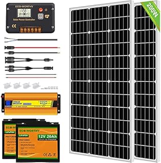 ECO-WORTHY 200 Watt 12 Volt Complete Solar Panel Starter Kit for RV Off Grid with Battery and Inverter: 2pcs 100W Solar Panel + 30A Charge Controller + 2pcs 20Ah Lithium Battery + 600W Solar Inverter