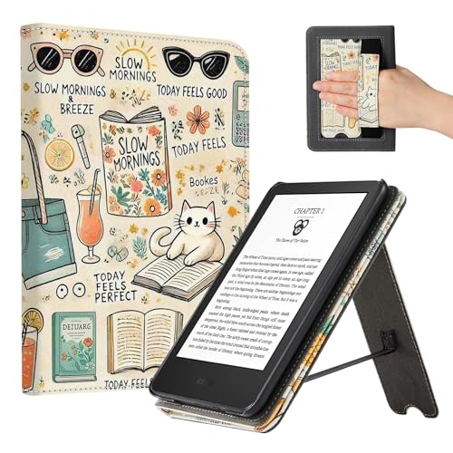 Image of CoBak Case for 6 inch E-Reader - PU Leather Smart Cover with Auto Sleep /Wake & Hand Strap, not Compatible with Kobo Clara,Slow Morning