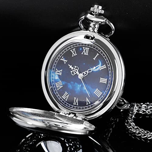 Image of Tiong Roman Numerals Scale Quartz Pocket Watches with Chain Christmas Graduation Birthday Gifts Fathers Day