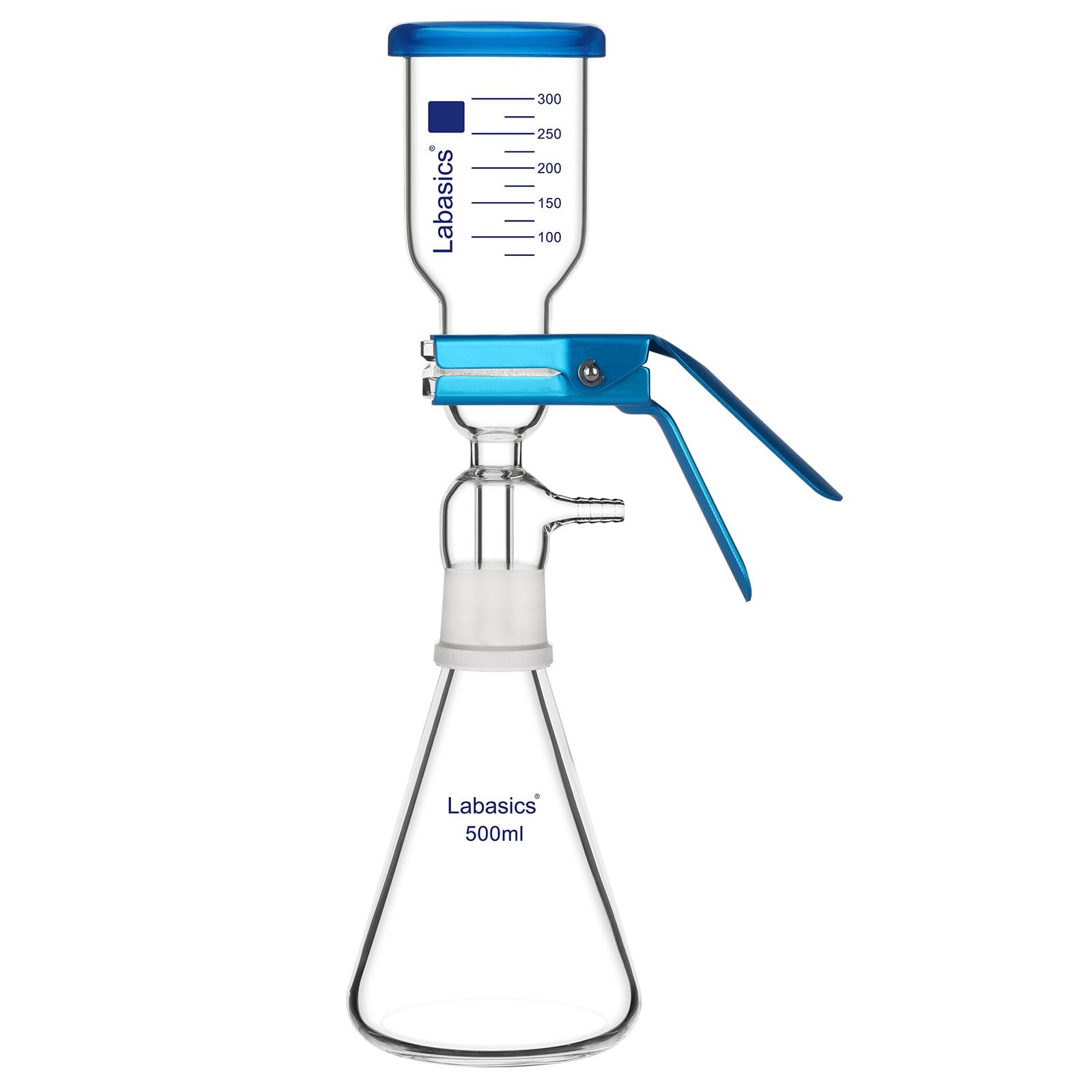 Labasics Apparato di Filtrazione a Vuoto, Vetro Borosilicato, Piastra Filtro a Nucleo di Sabbia 10μm, Matrazzo di Filtrazione 500 ml, con Becher Graduato 300 ml