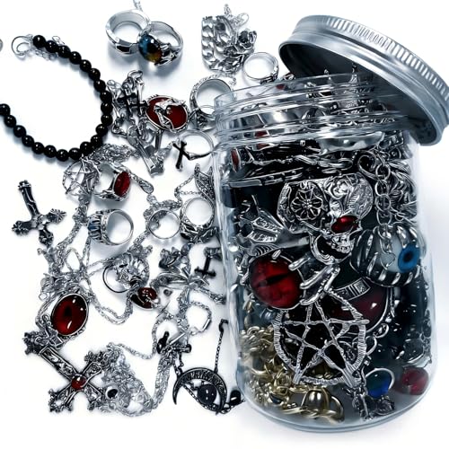 Image of Mystery Jewelry Jar Set 33-35 Pcs Surprise Jewelry Box for Women | Includes Necklaces, Earrings, Rings and Bracelets, Alternative Fashion Romantic Present for Her, Halloween&Christmas day